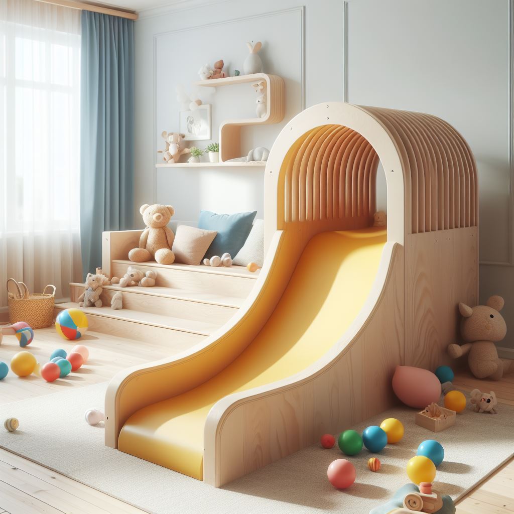 toboggan en bois dans une chambre d'enfant